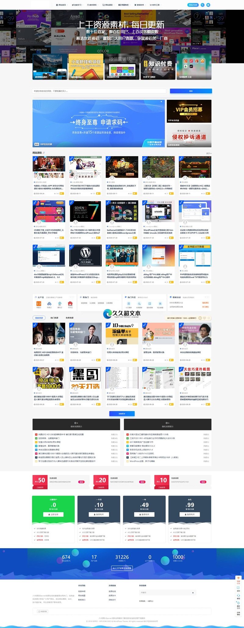 上万个资源打包运营版源码，带RiPRO主题无需授权-易站站长网